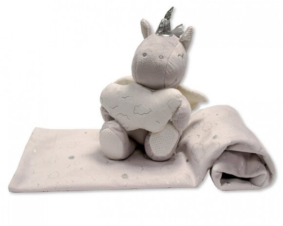 babydeken met knuffel unicorn grijs set 2-delig