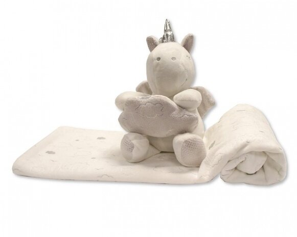babydeken met knuffel unicorn wit set 2-delig