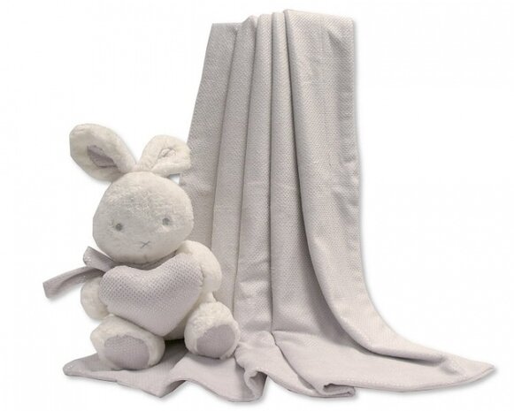 babydeken met knuffelkonijn 26 cm grijs set 2-delig