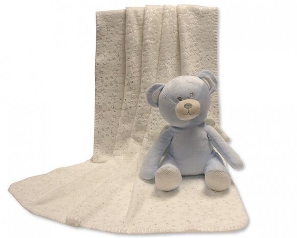 babydeken met knuffelbeer 26 cm cr&egrave;me/lichtblauw set 2-delig