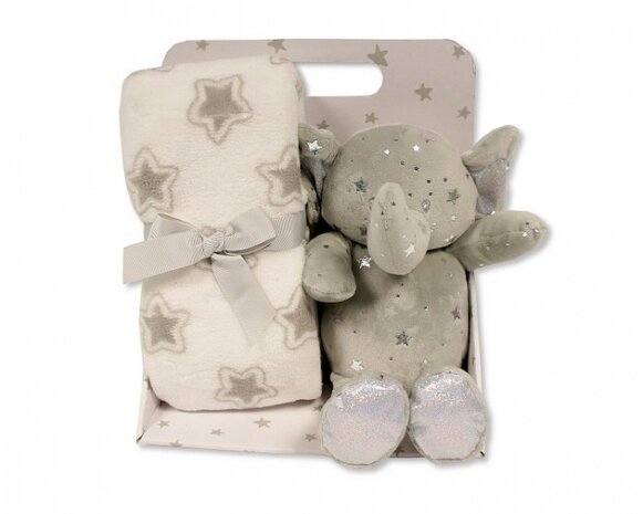 babydeken met knuffelolifant sterren 23 cm 2-delig