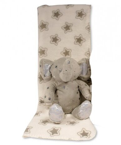 babydeken met knuffelolifant sterren 23 cm 2-delig