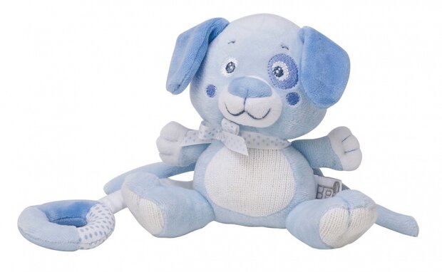 knuffel hond met muziek 22 cm blauw