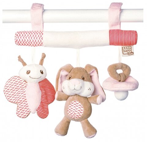 kinderwagenhanger met rammelaar Little Friends roze