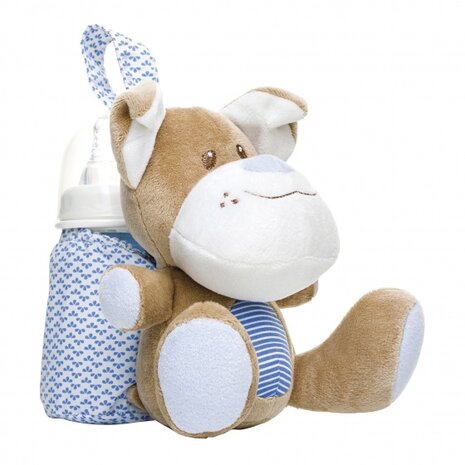 tas voor babyfles hond blauw/bruin/wit 23 cm