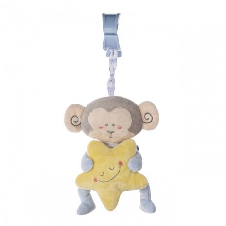 hangfiguur met rammelaar en trillen blauw aapje