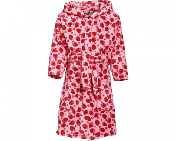 badjas aardbeien meisjes roze/rood maat 134/140