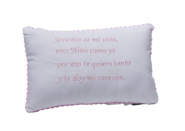 decoratiekussen Jesusito de mi vida 30 cm wit/roze