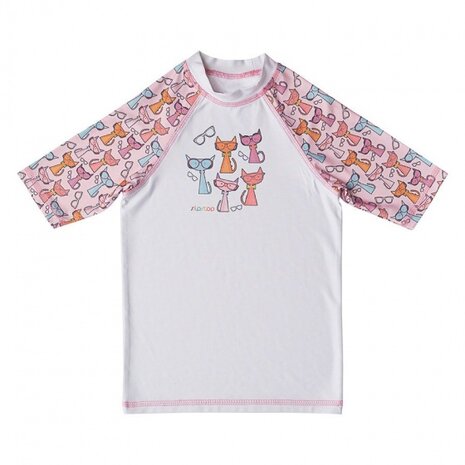 UV-shirt Cats wit/roze meisjes maat 134