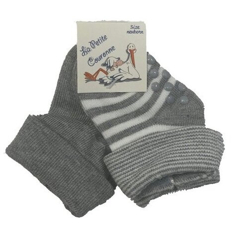 babysokken uni/gestreept newborn grijs 2-pack
