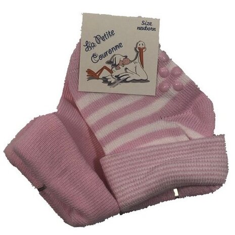 babysokken uni/gestreept newborn roze 2-pack