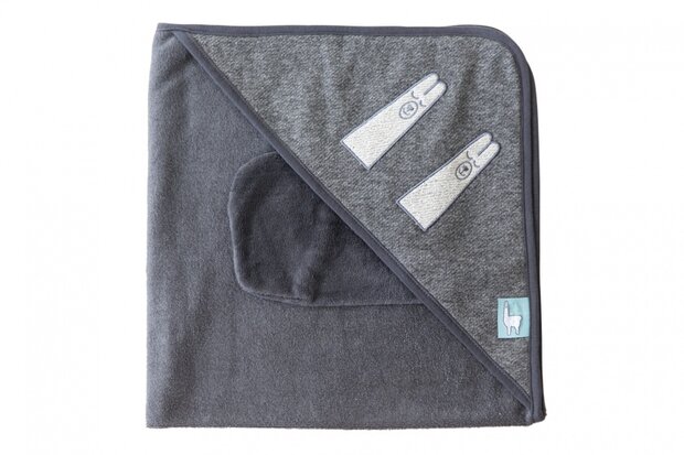badcape met washandje Lama 80 x 80 cm grijs