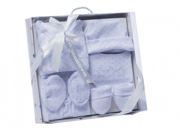 babykledingset sterren wit/blauw one size 6-delig