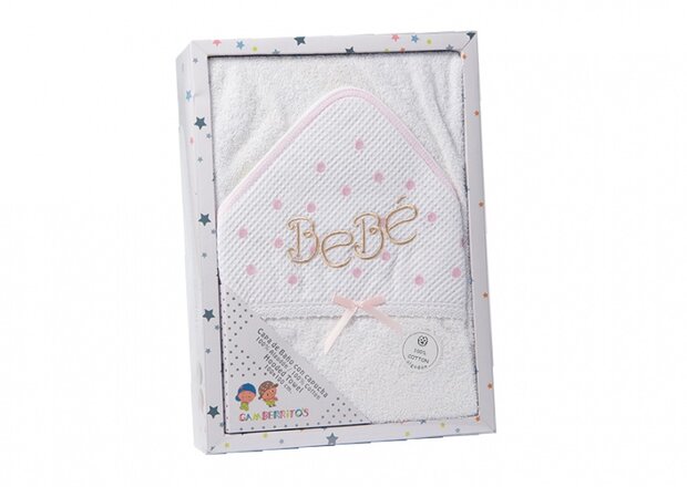 badcape BeB&eacute; 100 x 100 cm katoen wit/roze