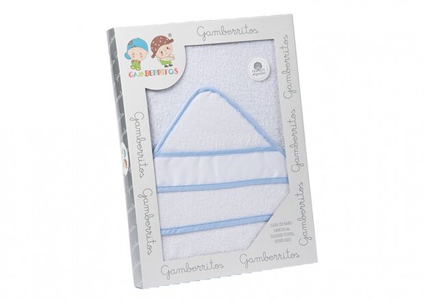badcape 100 x 100 cm katoen wit/blauw