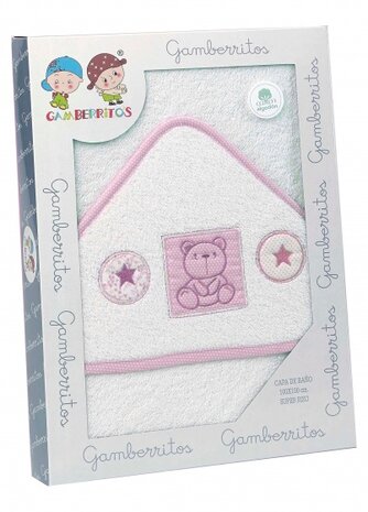 badcape teddybeer 100 x 100 cm katoen wit/roze