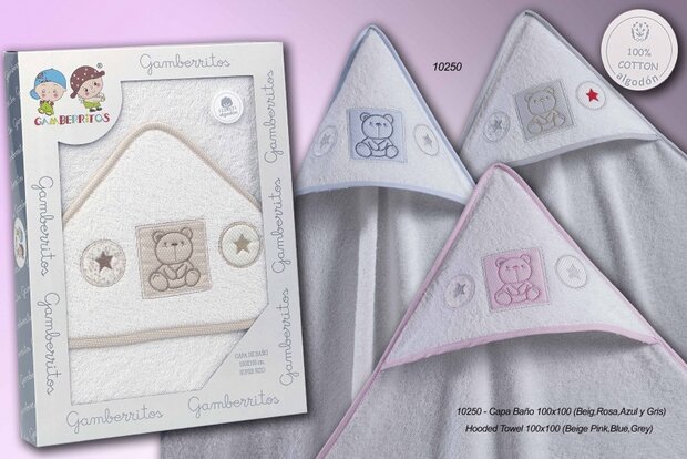 badcape teddybeer 100 x 100 cm katoen wit/roze