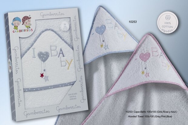 badcape i love baby 100 x 100 cm katoen wit/roze