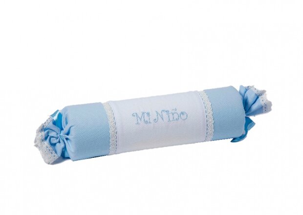 decoratiekussen Mi Nino 7 x 32 cm blauw/wit