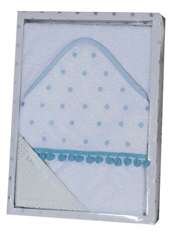badcape 100 x 100 cm katoen jongens wit/blauw