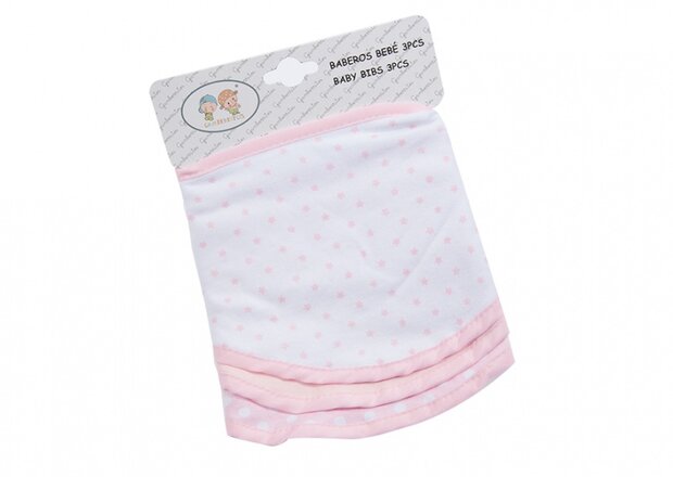 slabbetjes sterren &amp; stippen katoen roze 3 stuks