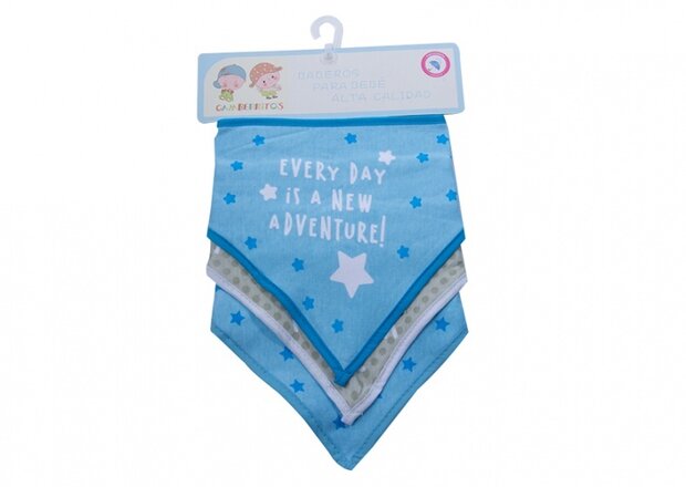 slabbetjes New Adventure katoen blauw 3 stuks