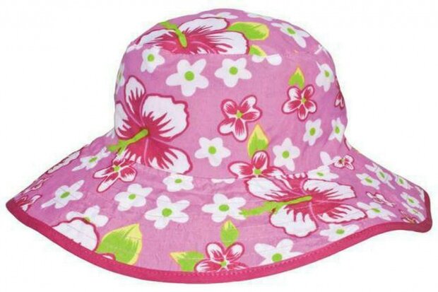 baby zonnehoedje omkeerbaar bloemen roze 48 cm