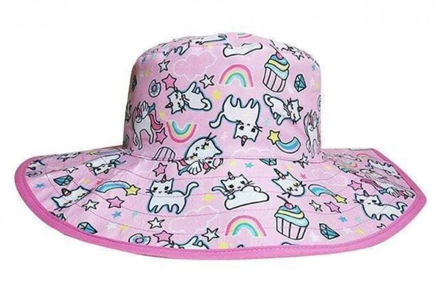 kinder zonnehoedje omkeerbaar regenboog roze 56 cm