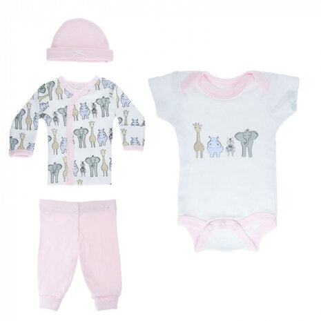babykleding Safari set 4-delig meisjes wit/roze maat 50-56