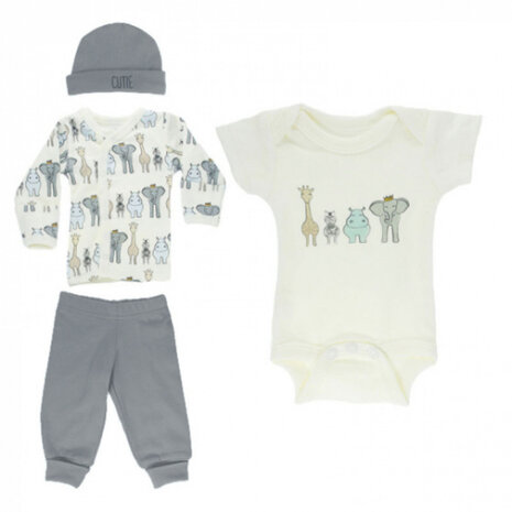 babykleding Safari set 4-delig jongens wit/grijs mt 50-56