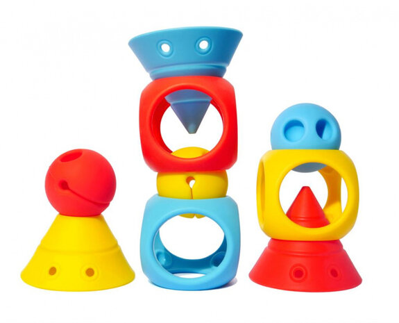 omvormbare speelblokken elastisch rubber 9 stuks oranje/geel/blauw