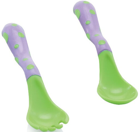 oefenbestekje lepel en vork 19,8 cm groen/paars 12m+ 2-delig