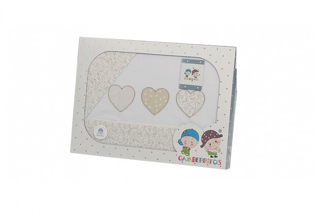 laken set kinderwagen beige hartjes 3-delig