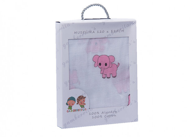 hydrofiel doek roze olifanten 120 x 120 cm