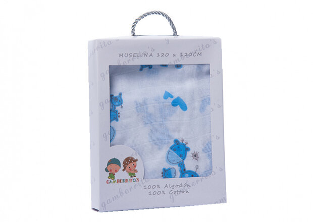 hydrofiel doek blauwe giraffen 120 x 120 cm