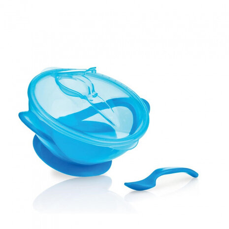 kom met zuigring junior 20 cm blauw 3-delig