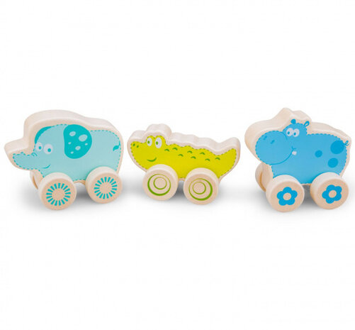 wheelie Safari Animals hout groen/blauw 3-delig