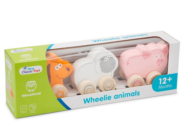 wheelie Farm Animals hout roze/oranje 3-delig