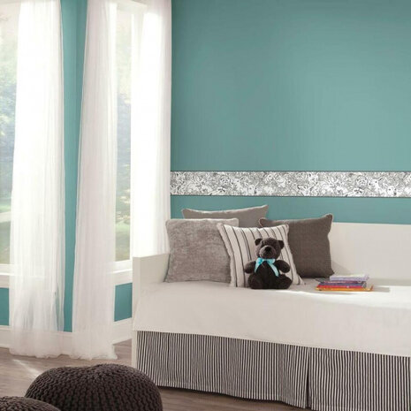 muursticker Woodland Sketch 4,6 meter vinyl zwart/wit