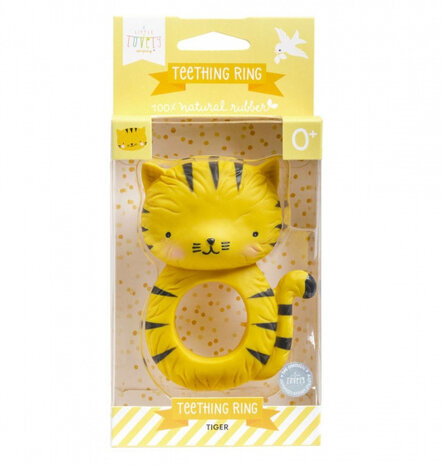 bijtring Tijger junior 10,3 cm rubber zwart/geel