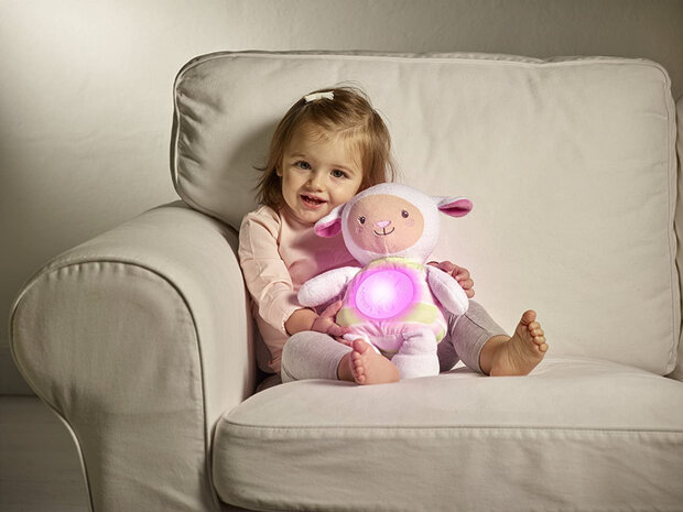 nachtlamp schaap meisjes 45 cm polyester wit/roze