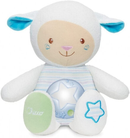 nachtlamp schaap jongens 45 cm polyester wit/blauw