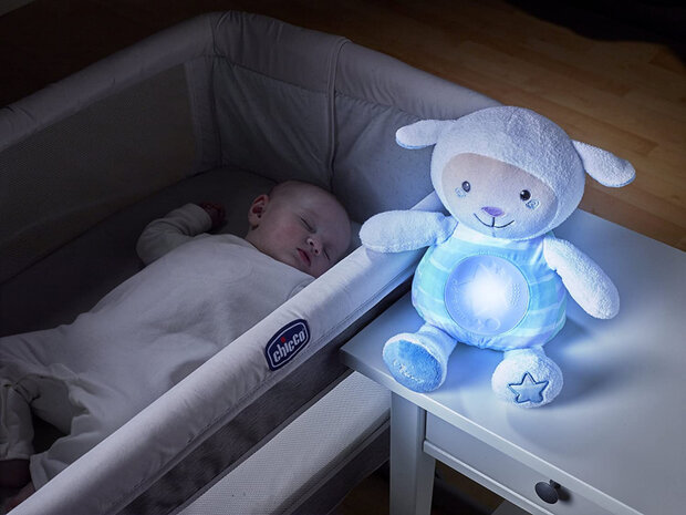 nachtlamp schaap jongens 45 cm polyester wit/blauw