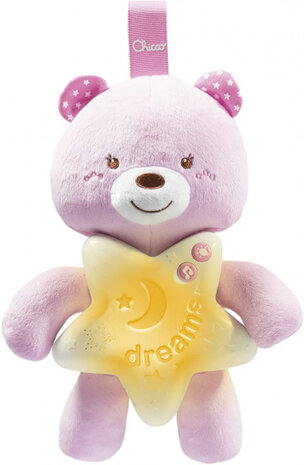 nachtlamp met geluid beer junior 27 cm polyester roze