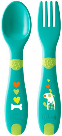 bestek lepel en vork junior 16 cm groen 2-delig