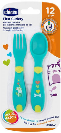 bestek lepel en vork junior 16 cm groen 2-delig