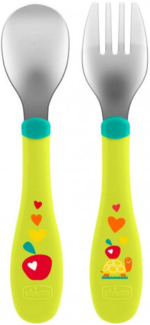 bestek lepel en vork junior 16 cm lichtgroen 2-delig