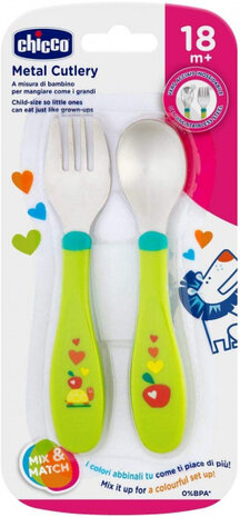 bestek lepel en vork junior 16 cm lichtgroen 2-delig