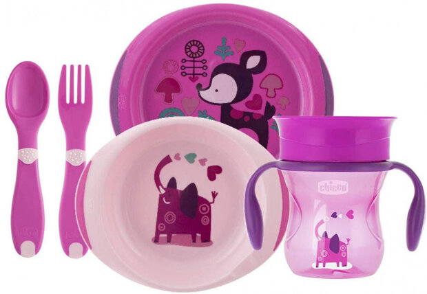 eetset junior 16 cm roze 5-delig