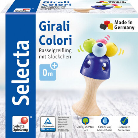 rammelaar junior Girali Colori 10 cm hout naturel/blauw